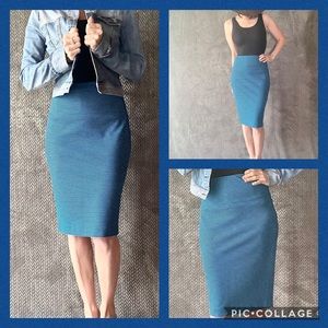 Ann Taylor blue & black striped pencil knee skirt.